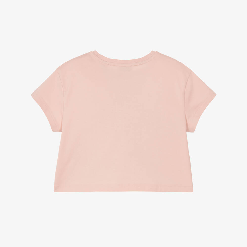 Burberry-Girls Pink Cotton T-Shirt with Check Knight Stamp | Childrensalon