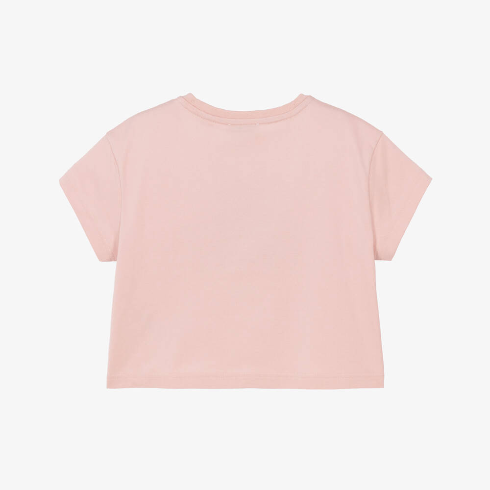 Burberry-Girls Pink Cotton T-Shirt with Knight Stamp | Childrensalon