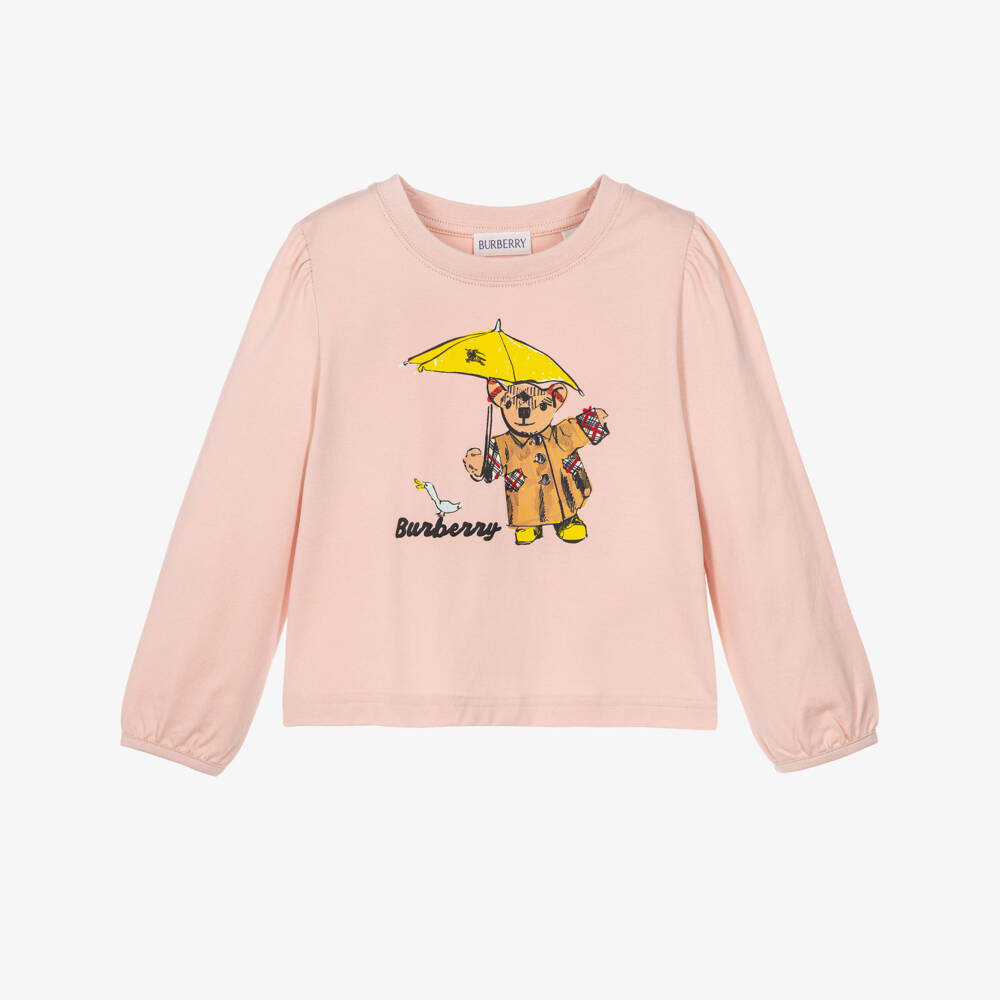 Burberry-Girls Pink Cotton Top with Rainy Day Thomas Bear | Childrensalon