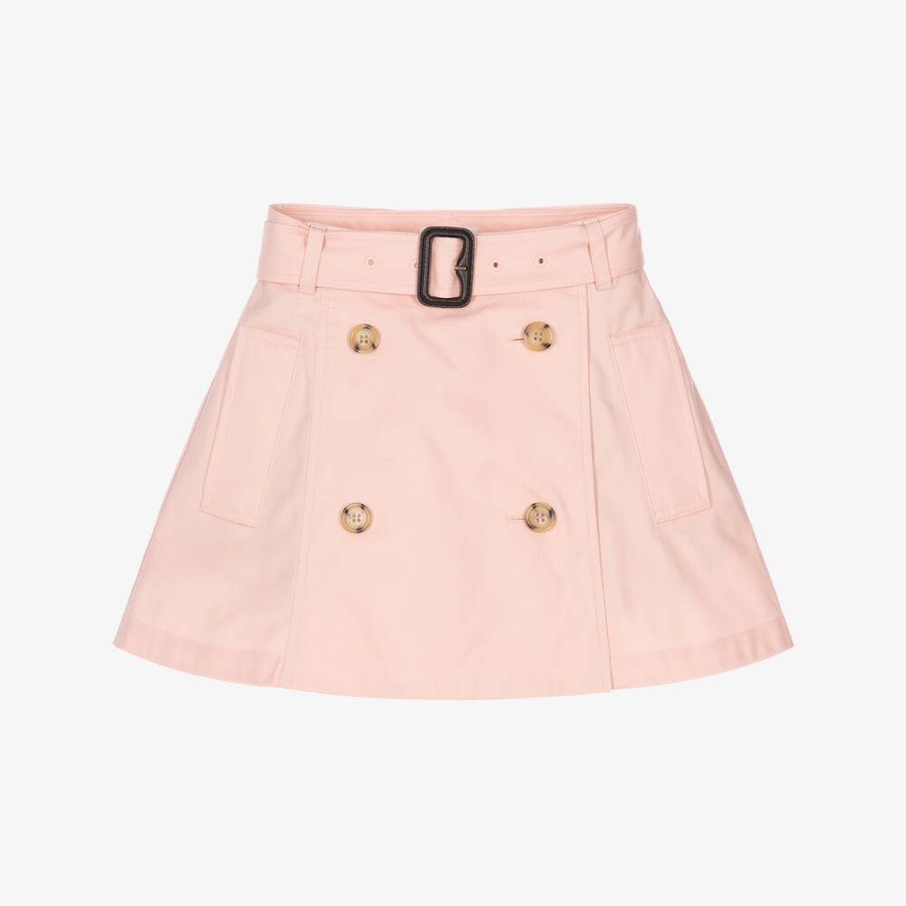 Burberry-Girls Pink Cotton Trench Skirt | Childrensalon