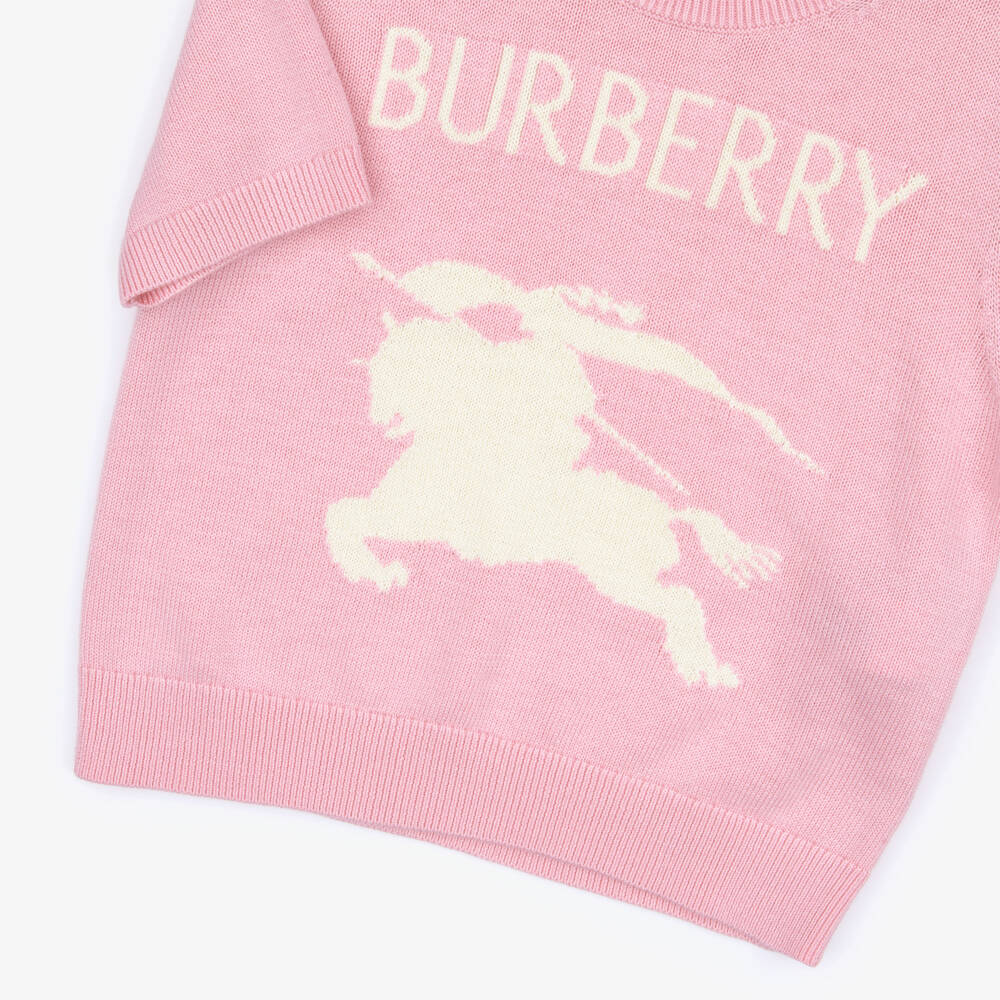 Burberry-Girls Pink Cotton & Wool EKD Short-Sleeve Sweater | Childrensalon