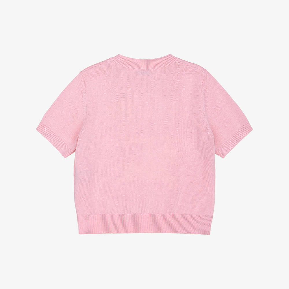 Burberry-Girls Pink Cotton & Wool EKD Short-Sleeve Sweater | Childrensalon