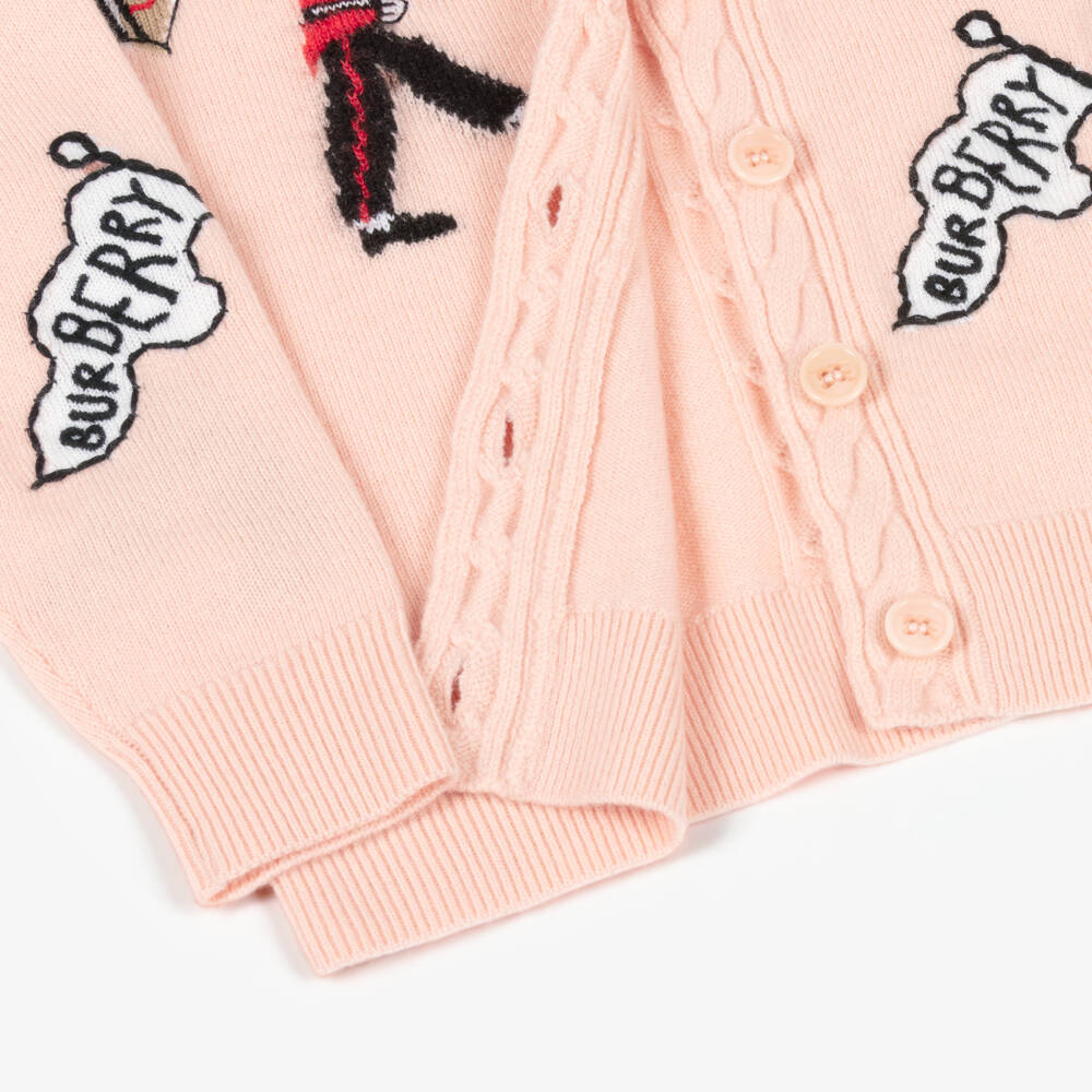 Burberry-Girls Pink Marching Guards Wool Knit Cardigan | Childrensalon