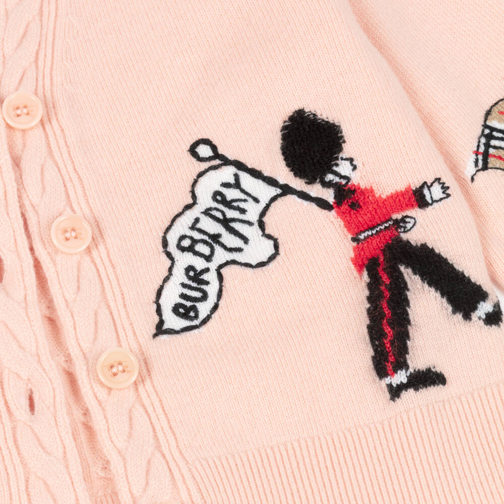 Burberry-Girls Pink Marching Guards Wool Knit Cardigan | Childrensalon