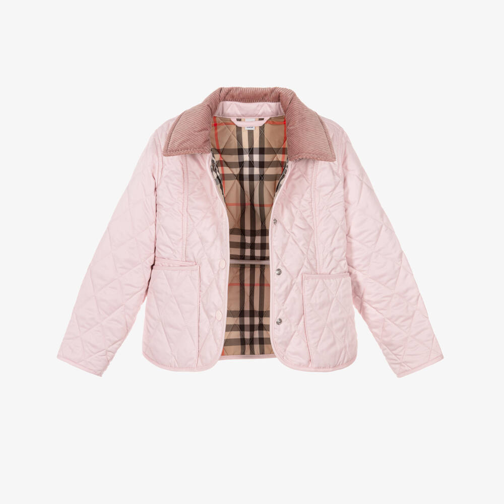 Burberry-Girls Pink Quilted Corduroy Collar Jacket  | Childrensalon