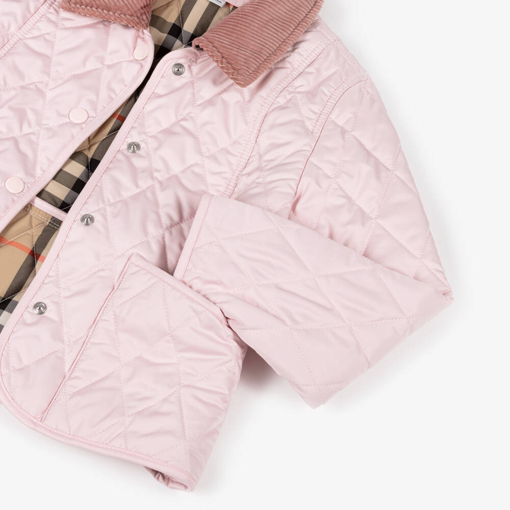 Burberry-Girls Pink Quilted Corduroy Collar Jacket  | Childrensalon