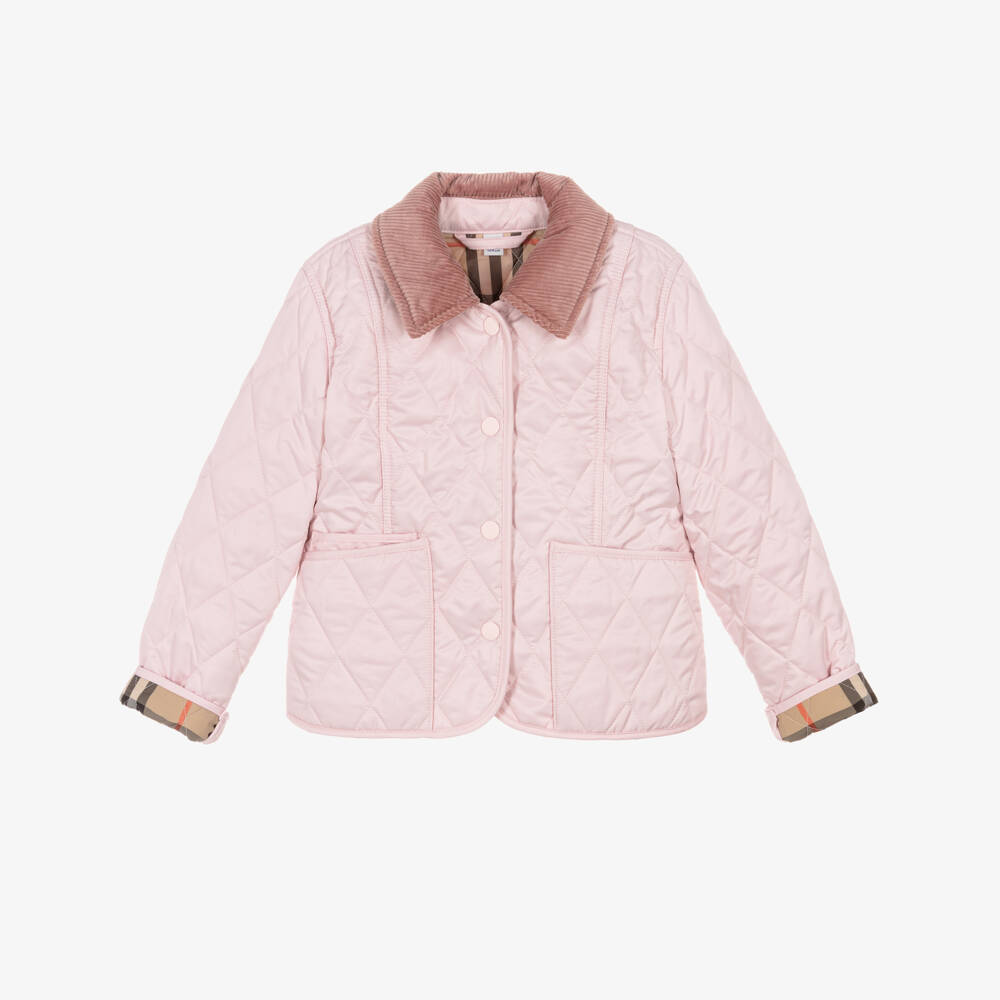 Burberry-Girls Pink Quilted Corduroy Collar Jacket  | Childrensalon