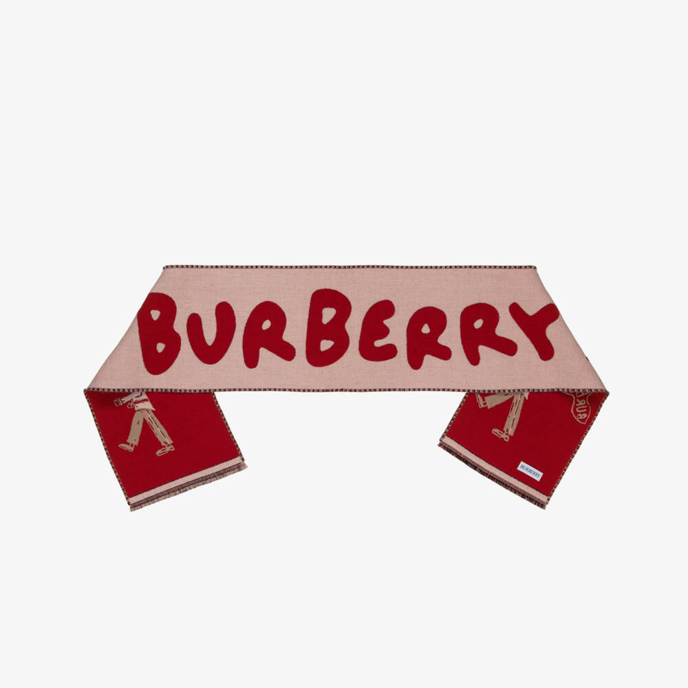 Burberry-Girls Pink & Red King's Guard Wool Scarf | Childrensalon