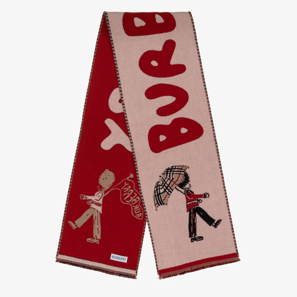 Burberry-Girls Pink & Red King's Guard Wool Scarf | Childrensalon