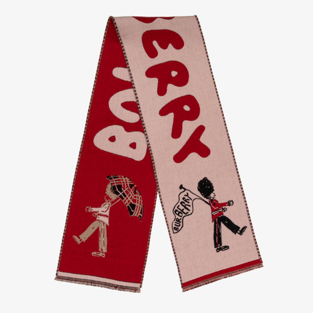 Burberry-Girls Pink & Red King's Guard Wool Scarf | Childrensalon