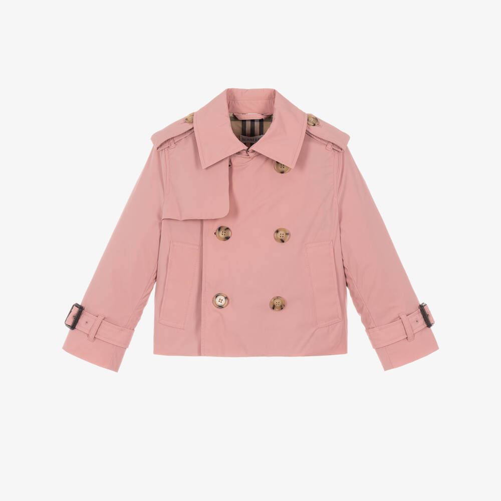 Burberry-Girls Pink Short Trench Jacket | Childrensalon