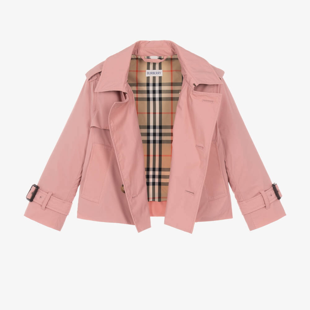 Burberry-Girls Pink Short Trench Jacket | Childrensalon