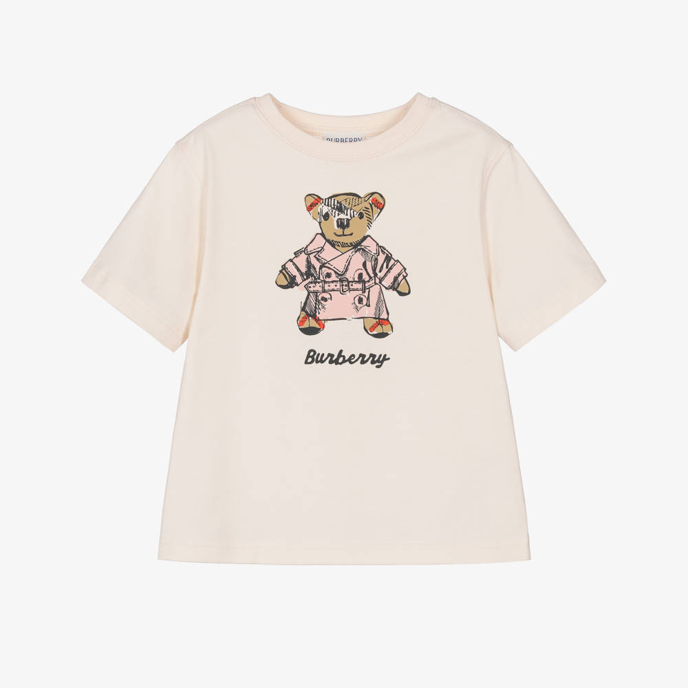 Burberry-Girls Pink T-Shirt with Trench Coat Bear | Childrensalon
