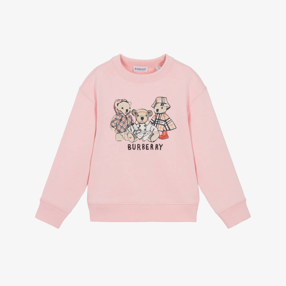 Burberry-Girls Pink Thomas Bear Cotton Sweatshirt | Childrensalon