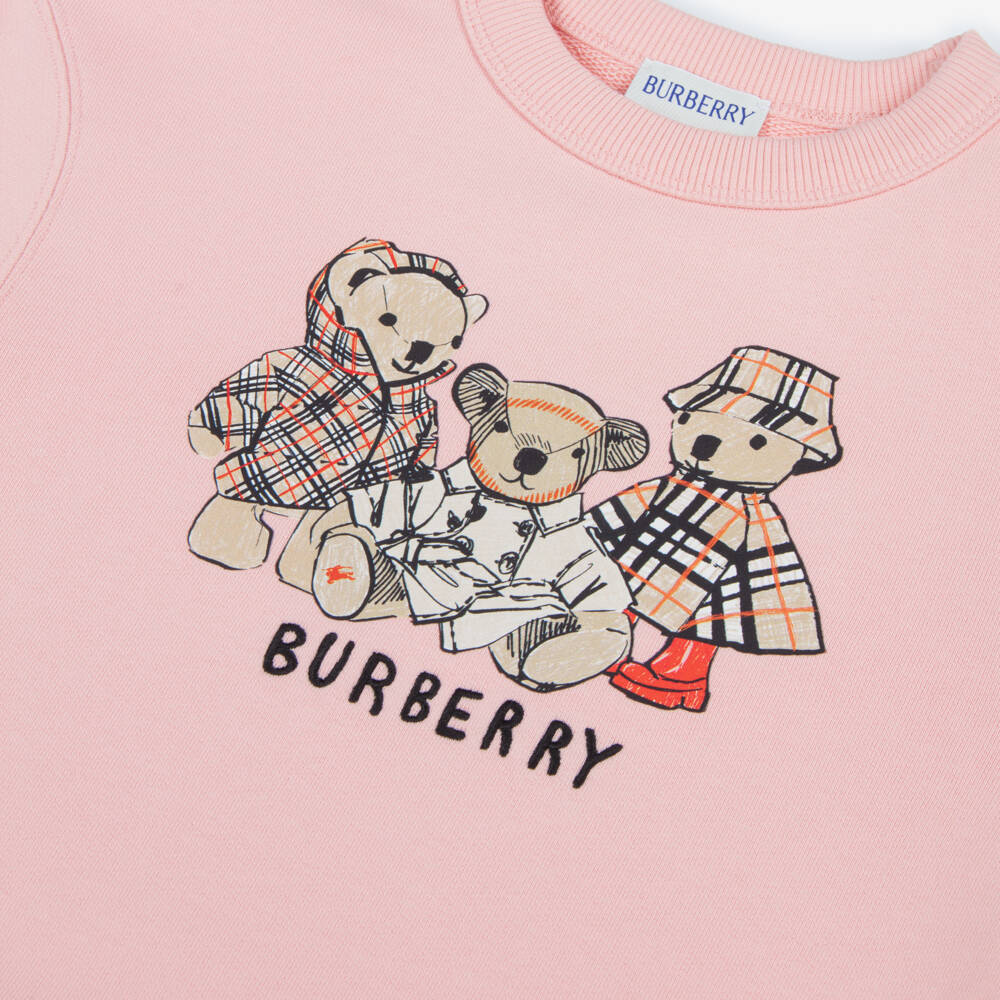 Burberry-Girls Pink Thomas Bear Cotton Sweatshirt | Childrensalon