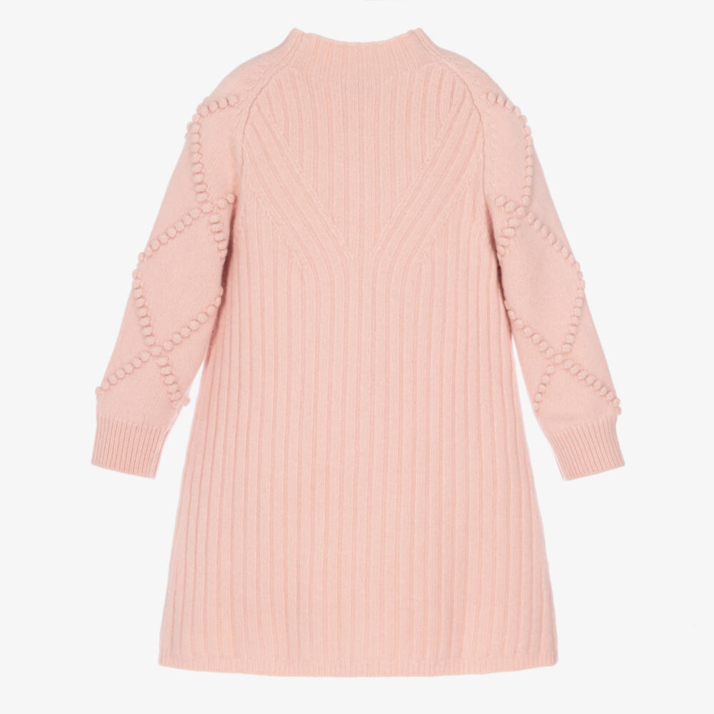 Burberry-Girls Pink Wool Knit Dress with Check Bow | Childrensalon