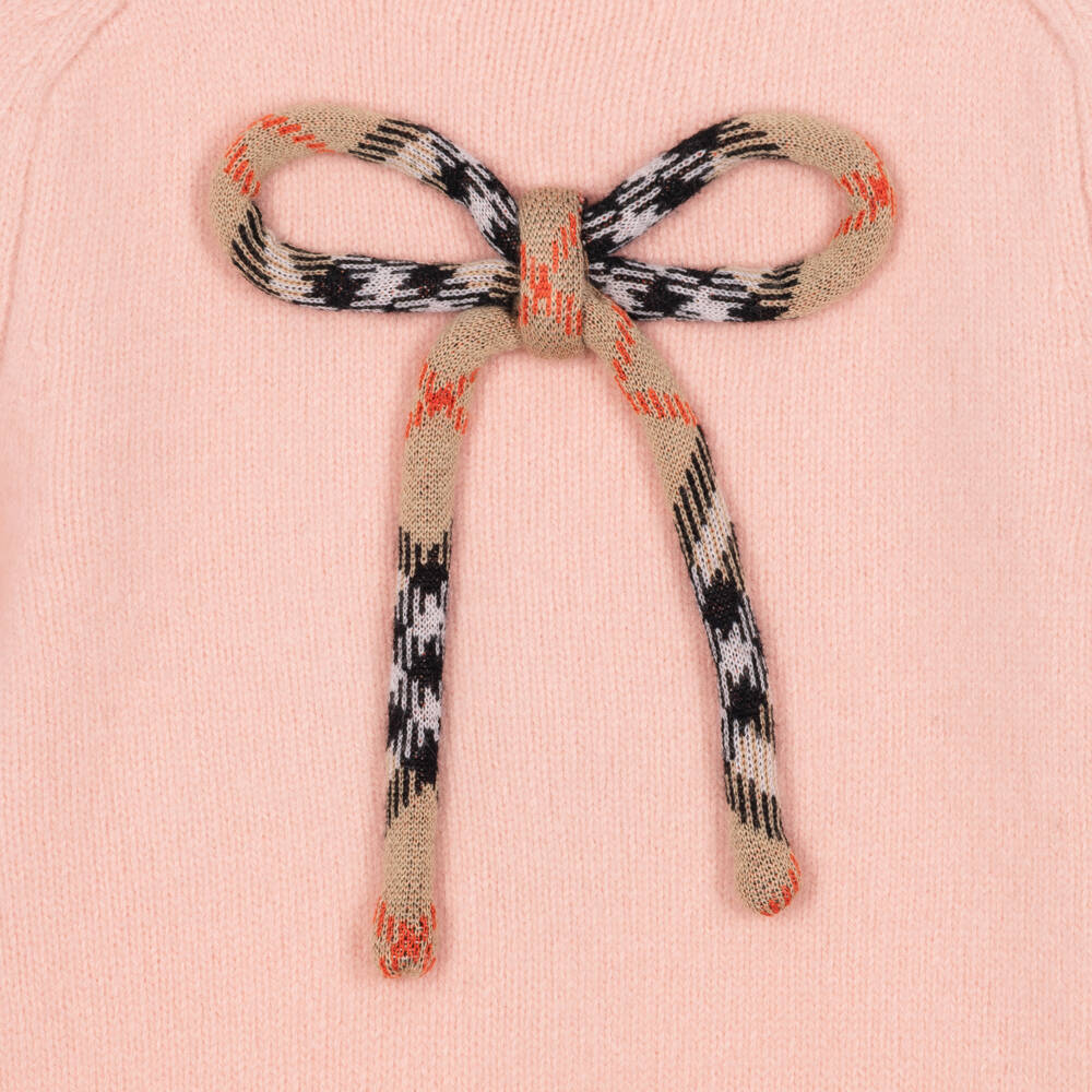 Burberry-Girls Pink Wool Knit Dress with Check Bow | Childrensalon