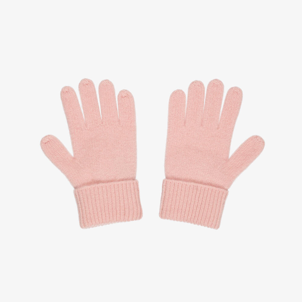 Burberry-Girls Pink Wool Knit Gloves with Check Bows | Childrensalon