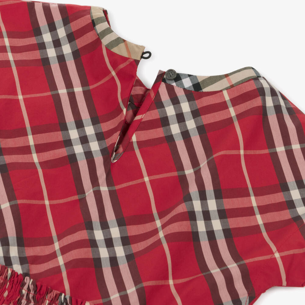 Burberry-Girls Red Check Cotton Dress | Childrensalon