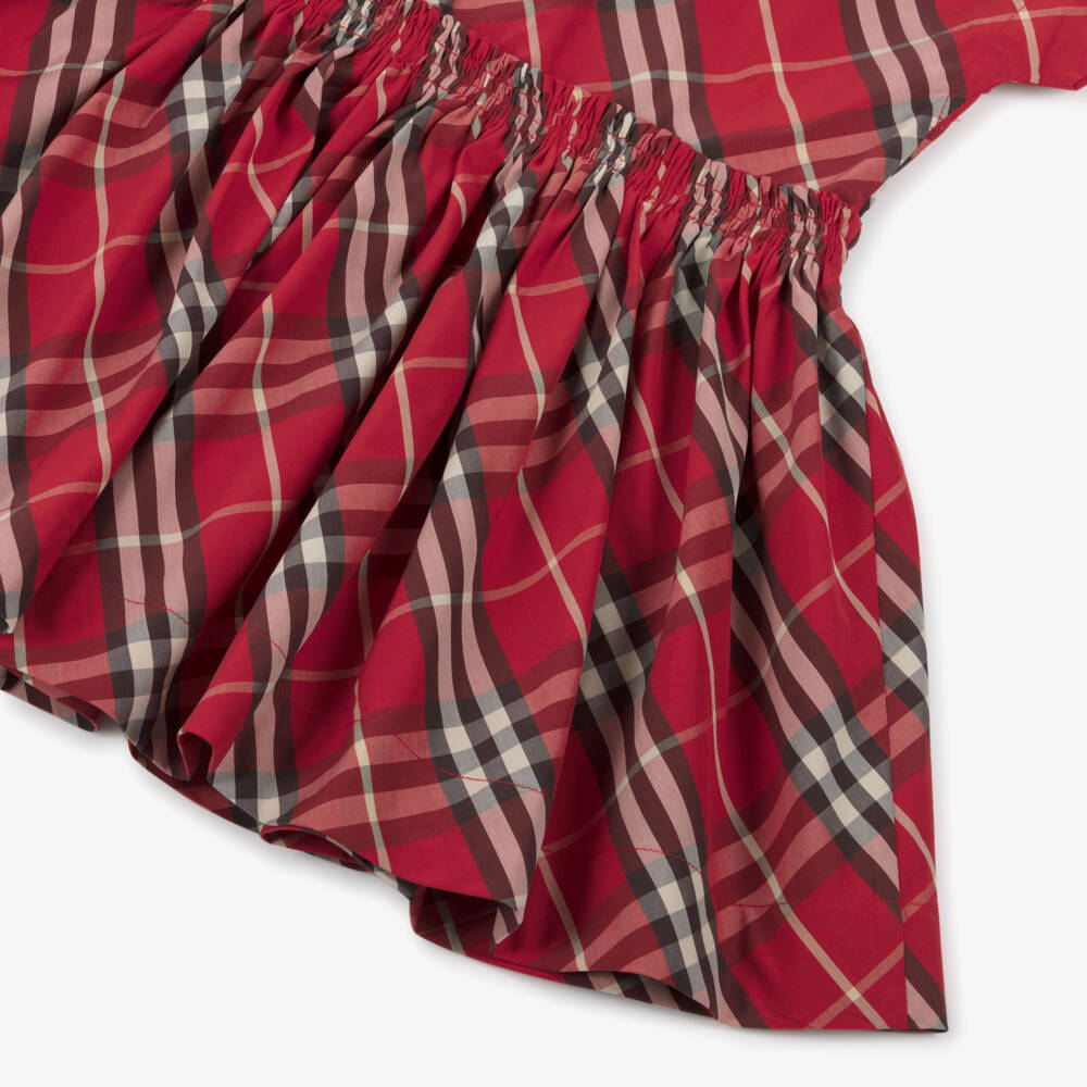 Burberry-Girls Red Check Cotton Dress | Childrensalon