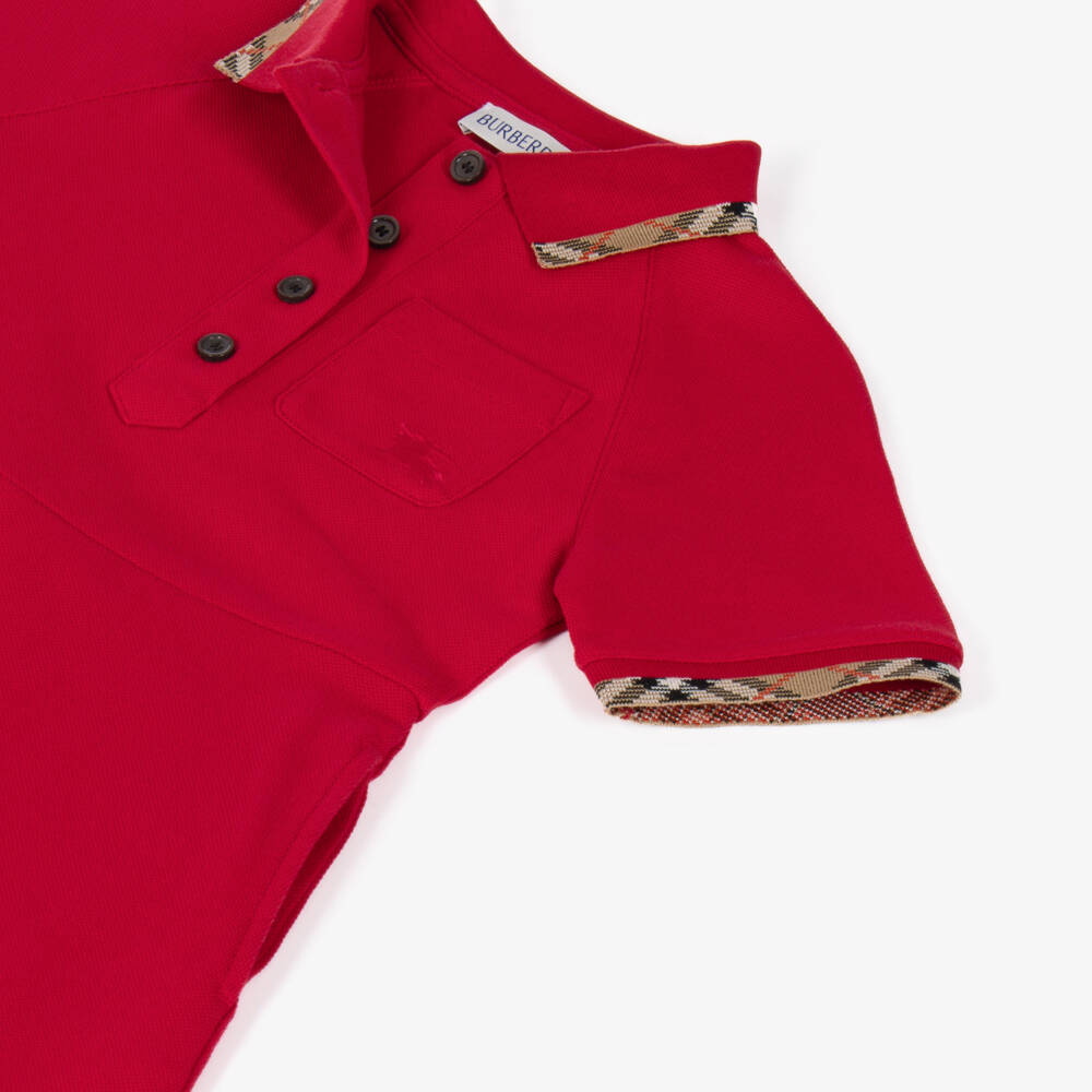 Burberry-Girls Red Cotton Piqué Polo Dress | Childrensalon