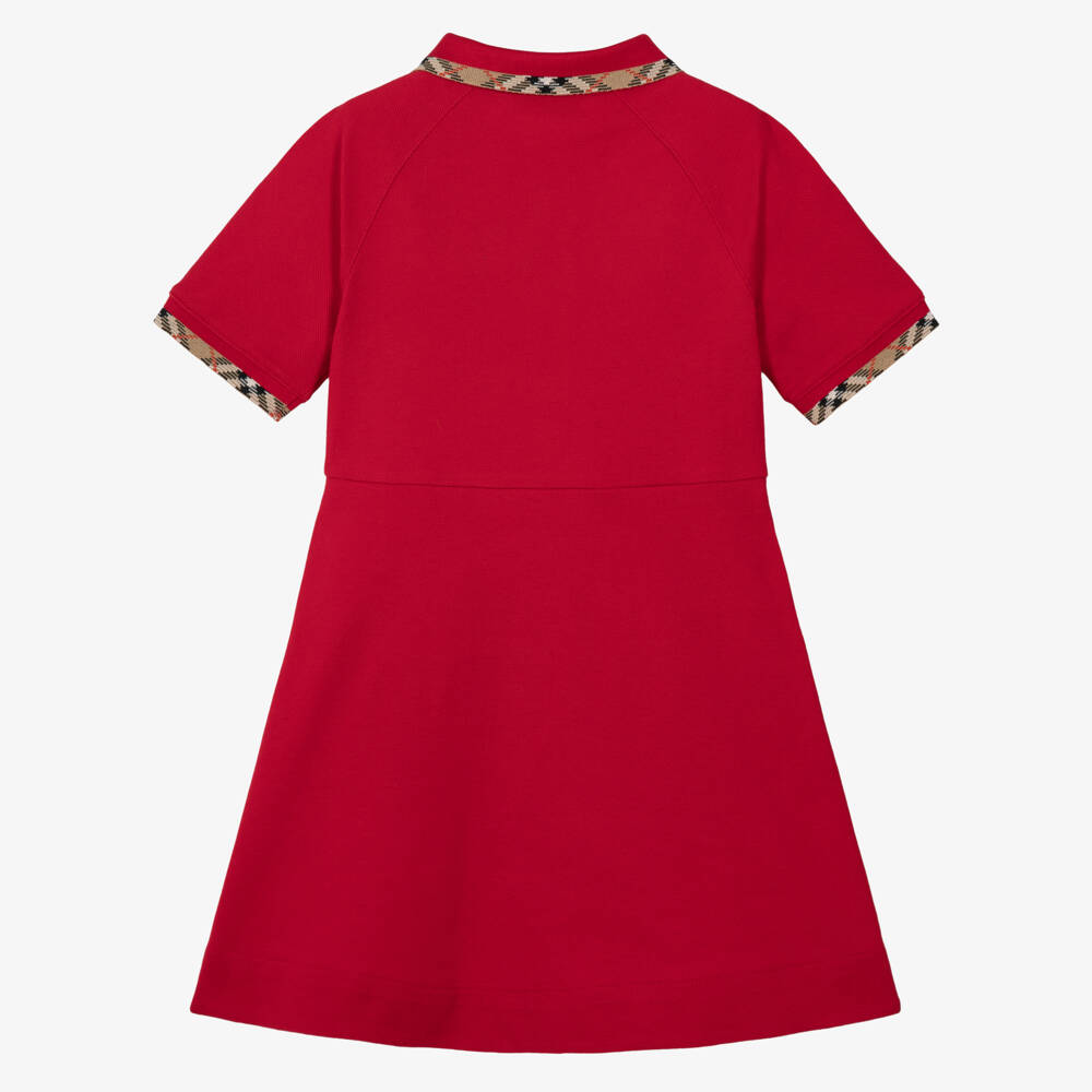 Burberry-Girls Red Cotton Piqué Polo Dress | Childrensalon