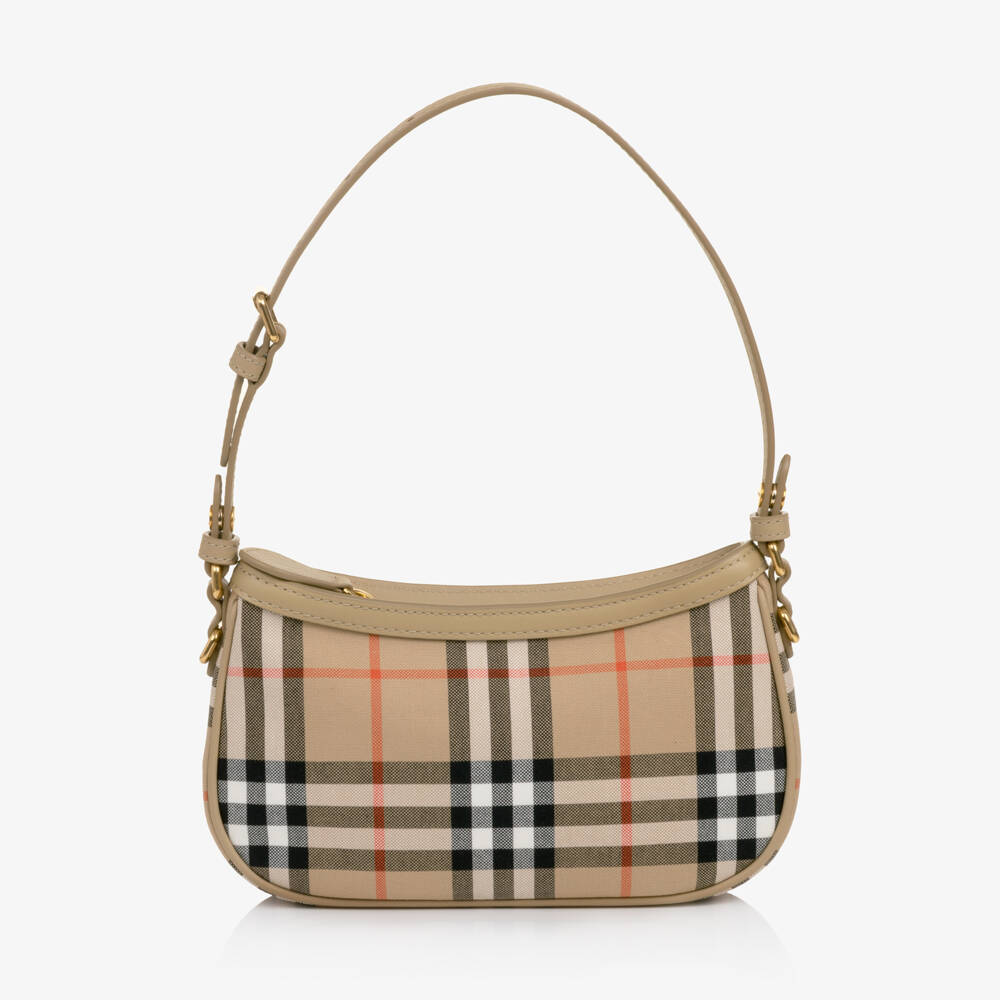 Burberry-Girls Sand Beige Check Shoulder Bag (22cm) | Childrensalon