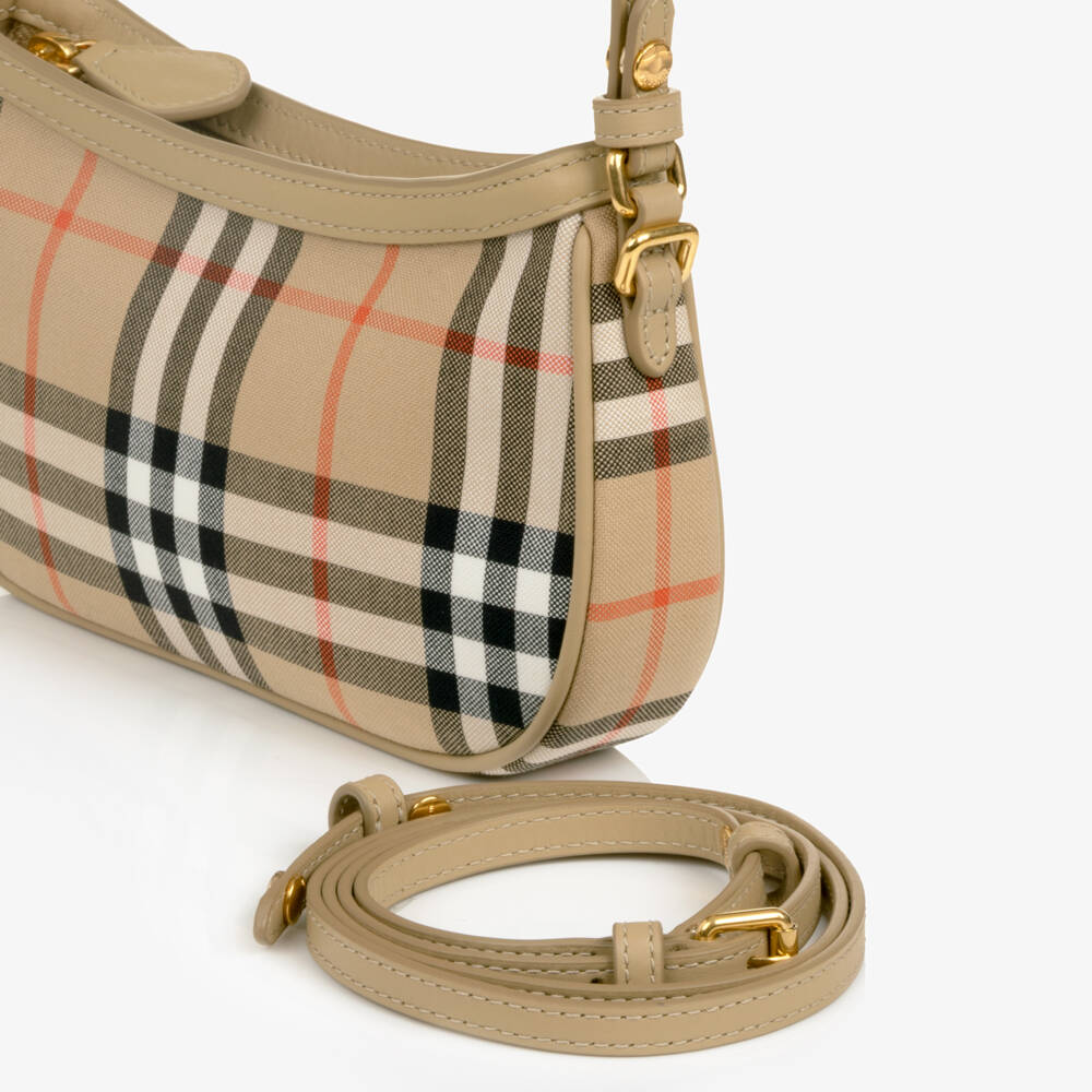 Burberry-Girls Sand Beige Check Shoulder Bag (22cm) | Childrensalon