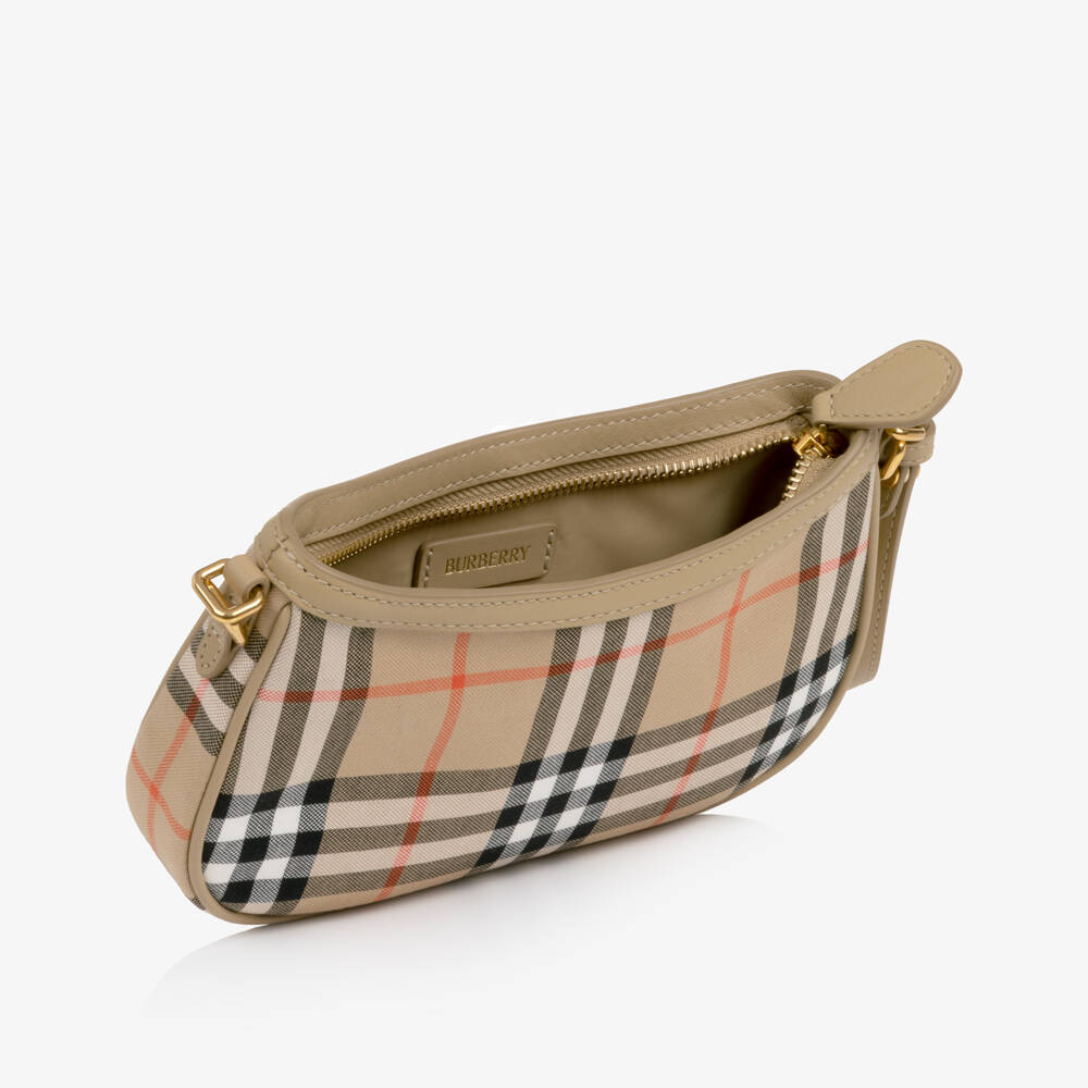 Burberry-Girls Sand Beige Check Shoulder Bag (22cm) | Childrensalon