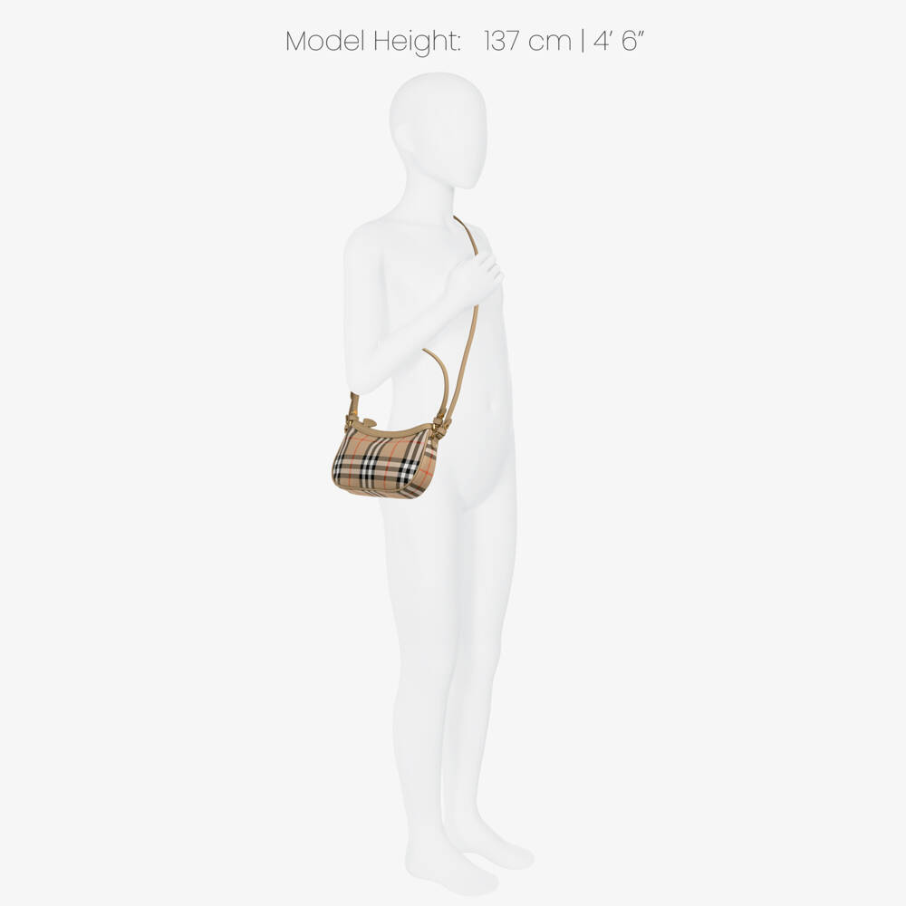 Burberry-Girls Sand Beige Check Shoulder Bag (22cm) | Childrensalon
