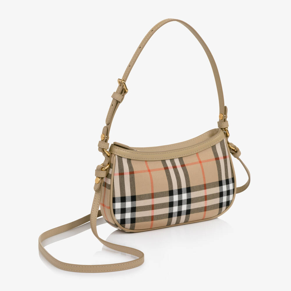 Burberry-Girls Sand Beige Check Shoulder Bag (22cm) | Childrensalon