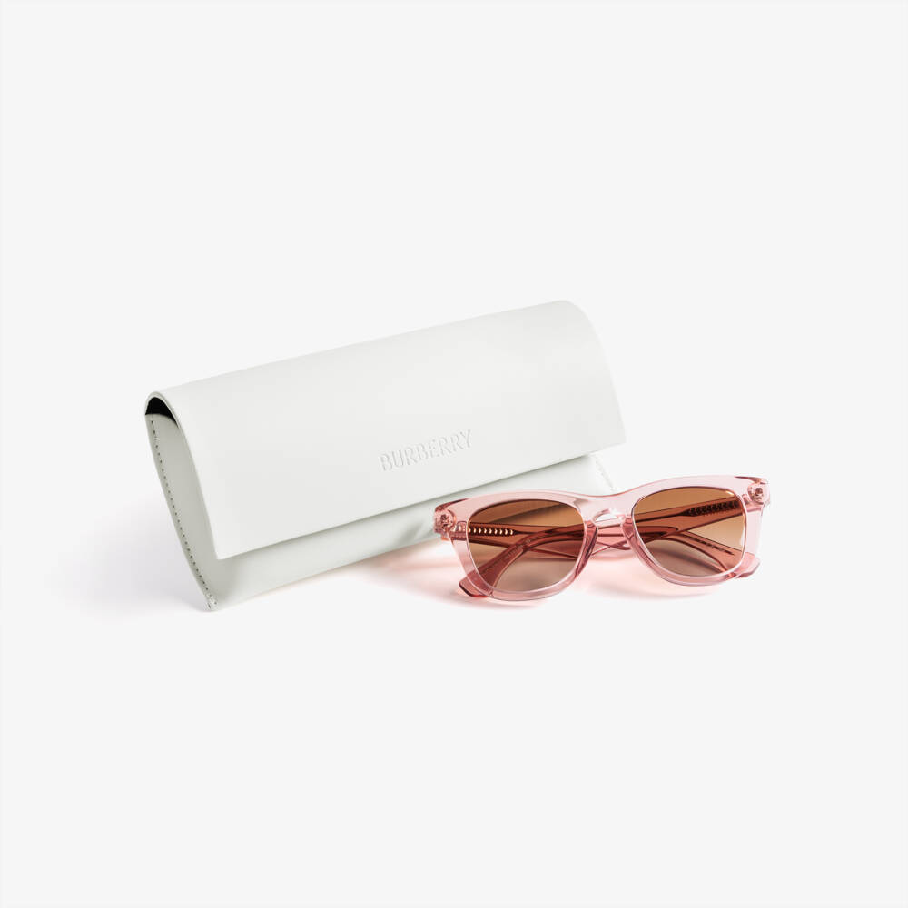Burberry-Girls Transparent Pink & Brown Sunglasses | Childrensalon