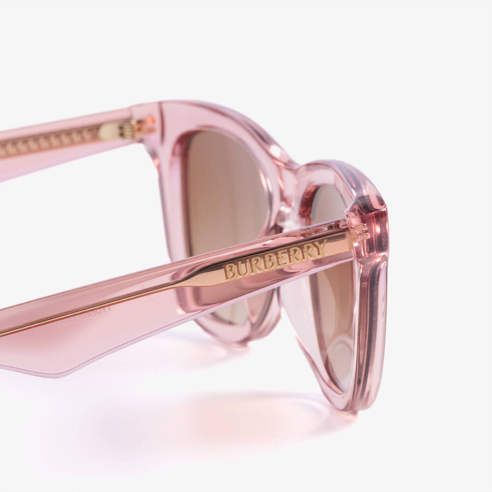 Burberry-Girls Transparent Pink & Brown Sunglasses | Childrensalon