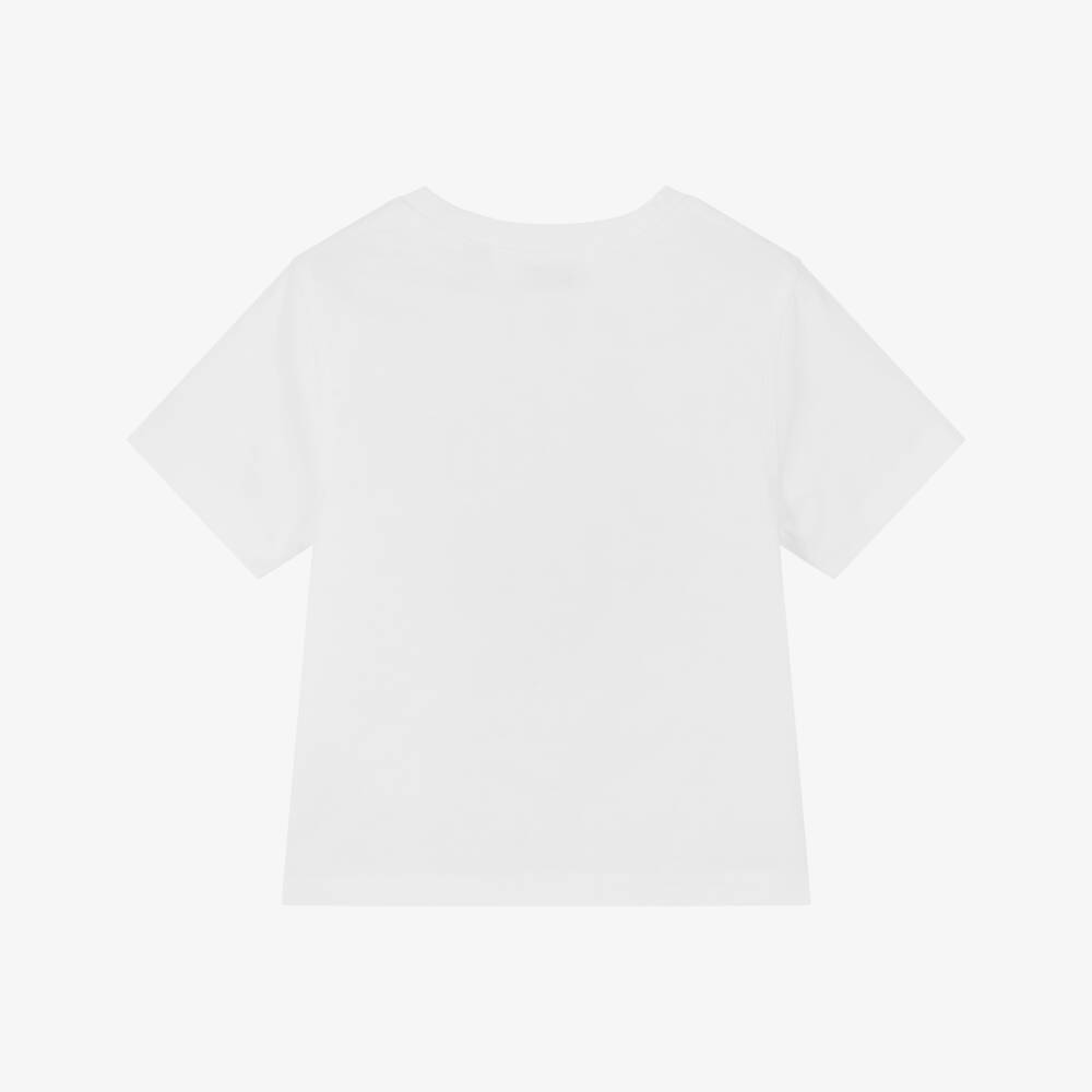 Burberry-Girls White Cotton Duck & Flocked Logo T-Shirt | Childrensalon