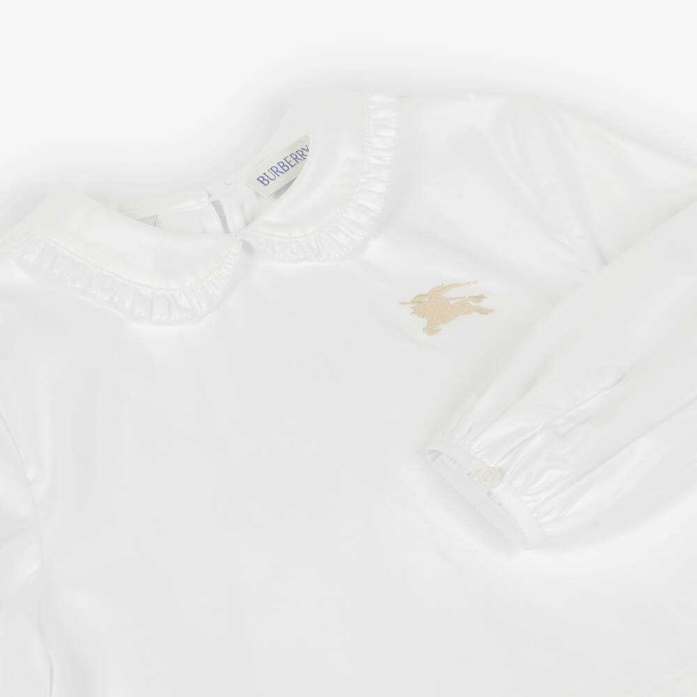 Burberry-Girls White Cotton EKD Logo Blouse | Childrensalon