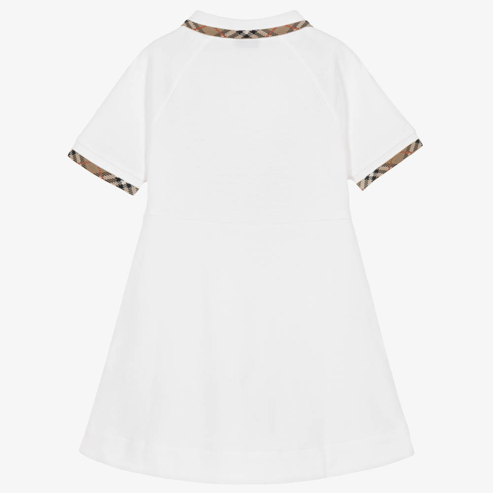 Burberry-Girls White Cotton Piqué Polo Dress | Childrensalon