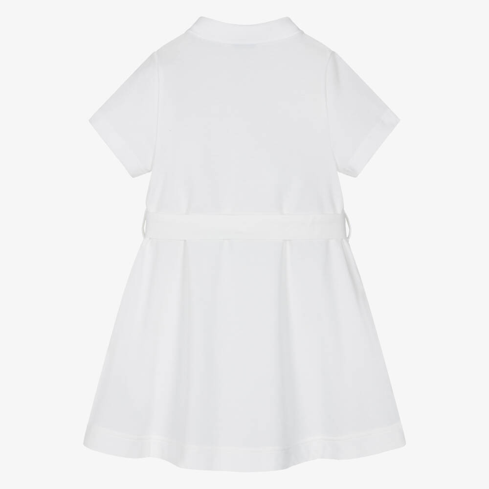 Burberry-Girls White Cotton Polo Dress With EKD | Childrensalon
