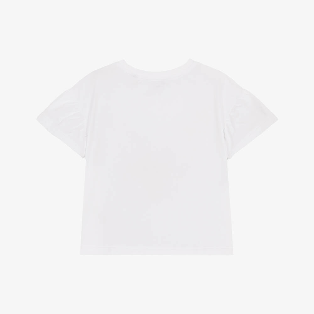 Burberry-Girls White Cotton T-Shirt with Diamanté EKD Logo | Childrensalon