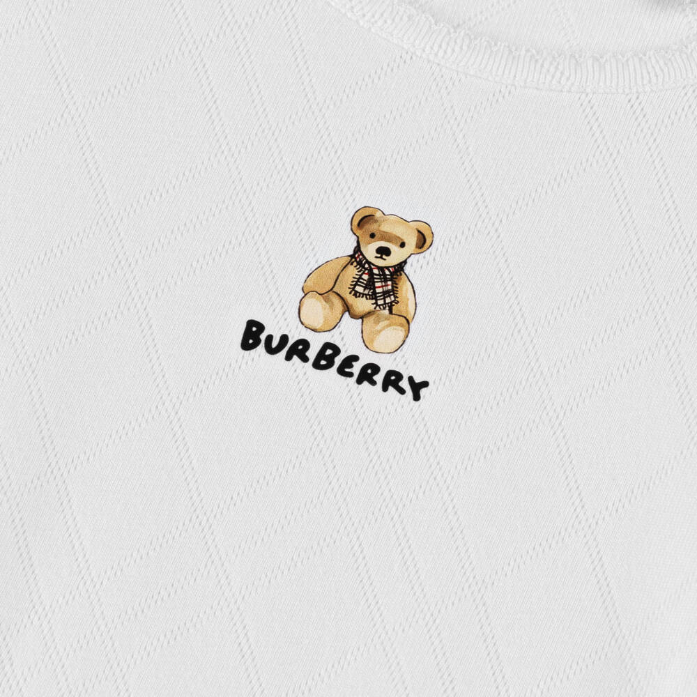Burberry-تيشيرت بنات بطبعة دب توماس لون أبيض | Childrensalon