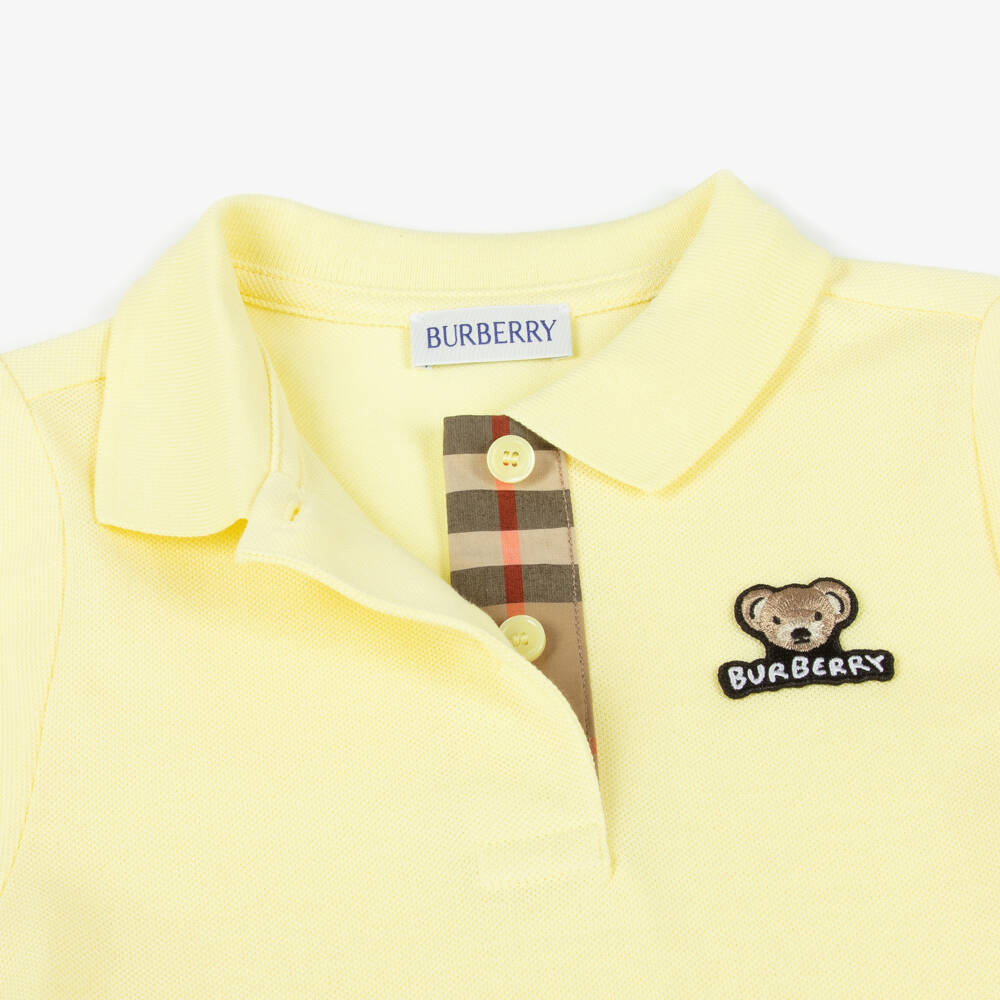 Burberry-Girls Yellow Belted Cotton Polo Dress | Childrensalon