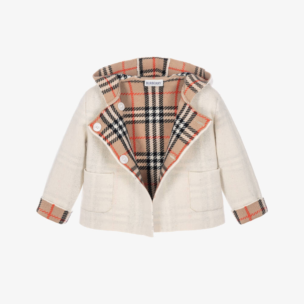 Burberry-Ivory & Burberry Check Reversible Baby Jacket | Childrensalon