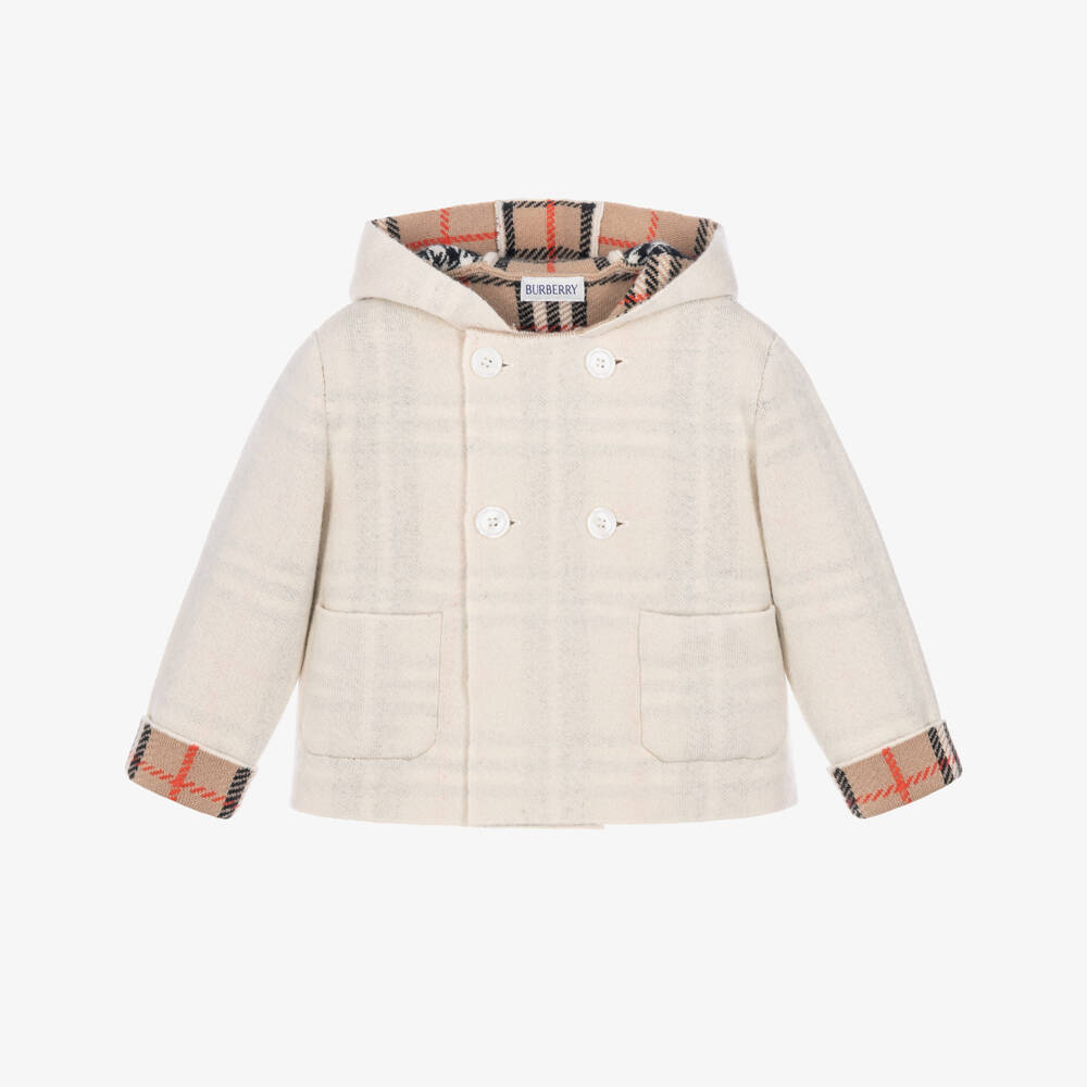 Burberry-Ivory & Burberry Check Reversible Baby Jacket | Childrensalon
