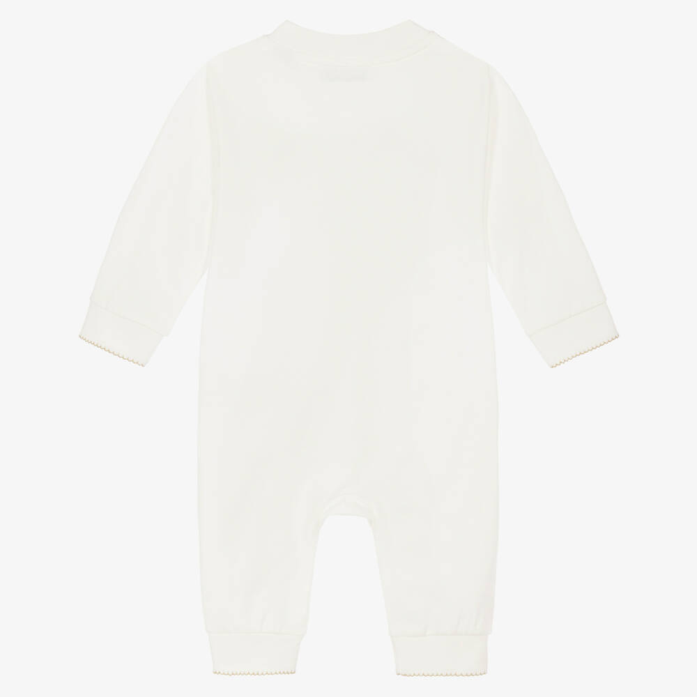 Burberry-Ivory Cotton Jersey Romper with Knight Stamp | Childrensalon