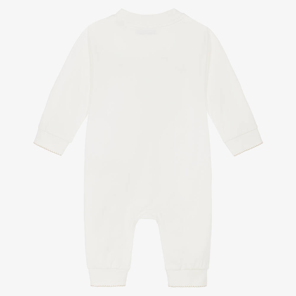 Burberry-Ivory Cotton Jersey Romper with Knight Stamp | Childrensalon