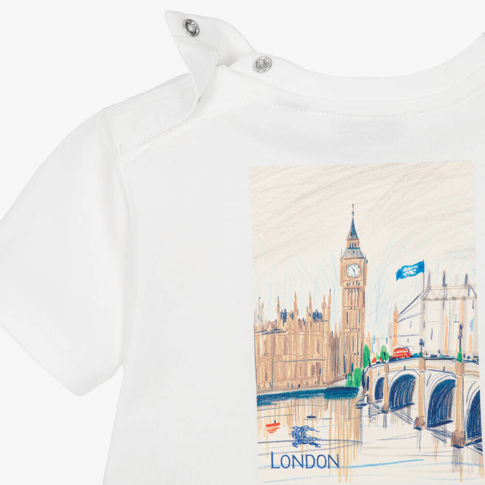 Burberry-Ivory Cotton London Bear Baby T-Shirt | Childrensalon