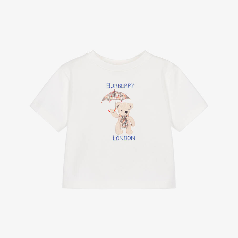 Burberry-Ivory Cotton London Bear Baby T-Shirt | Childrensalon