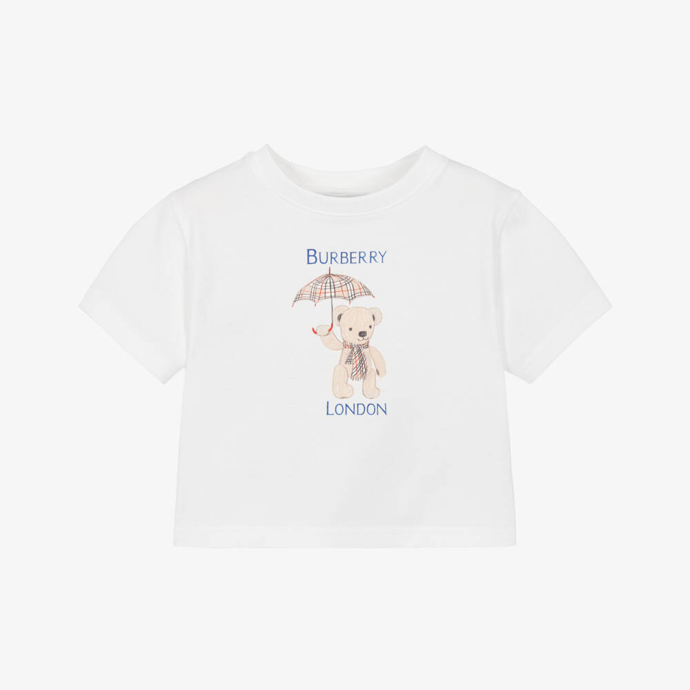 Burberry-Ivory Cotton London Bear Baby T-Shirt | Childrensalon
