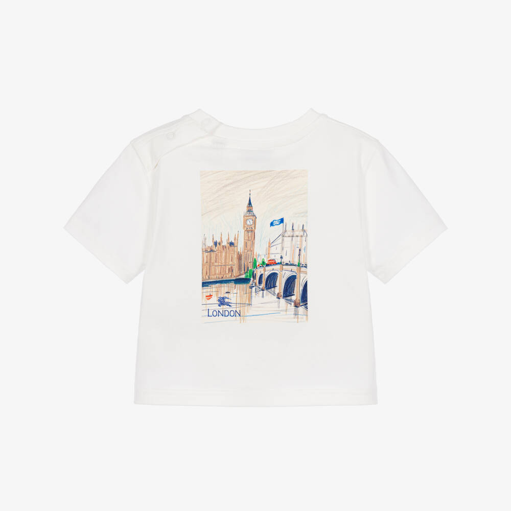 Burberry-Ivory Cotton London Bear Baby T-Shirt | Childrensalon