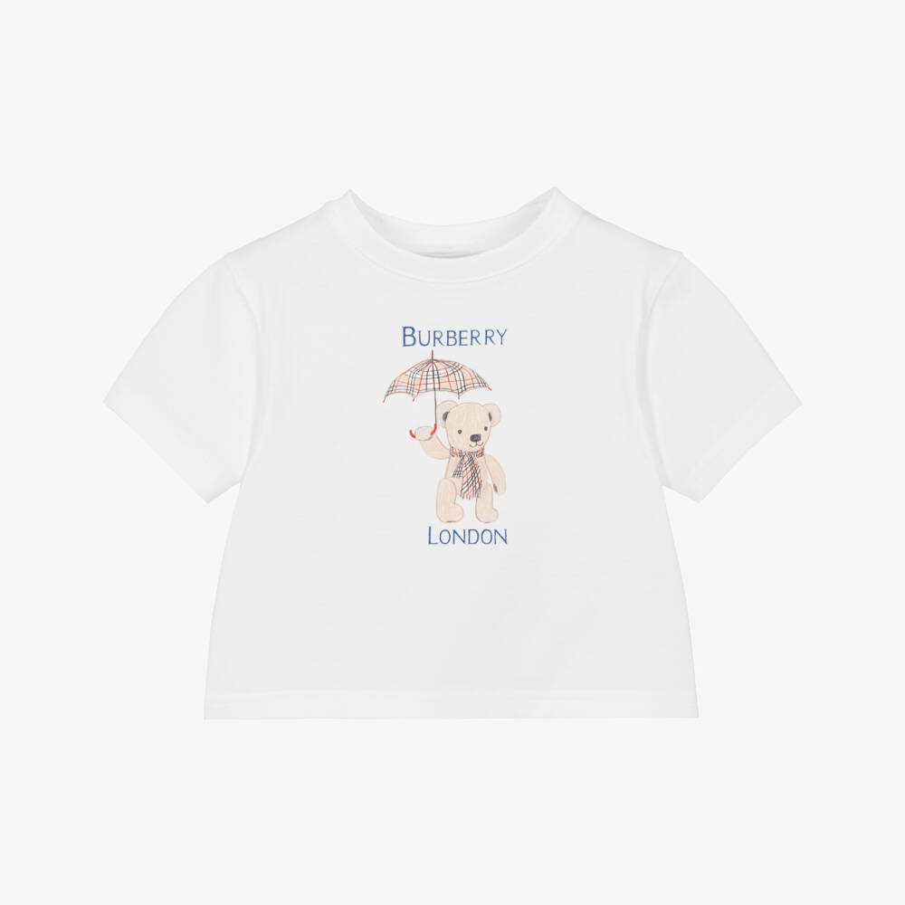 Burberry-Ivory Cotton London Bear Baby T-Shirt | Childrensalon