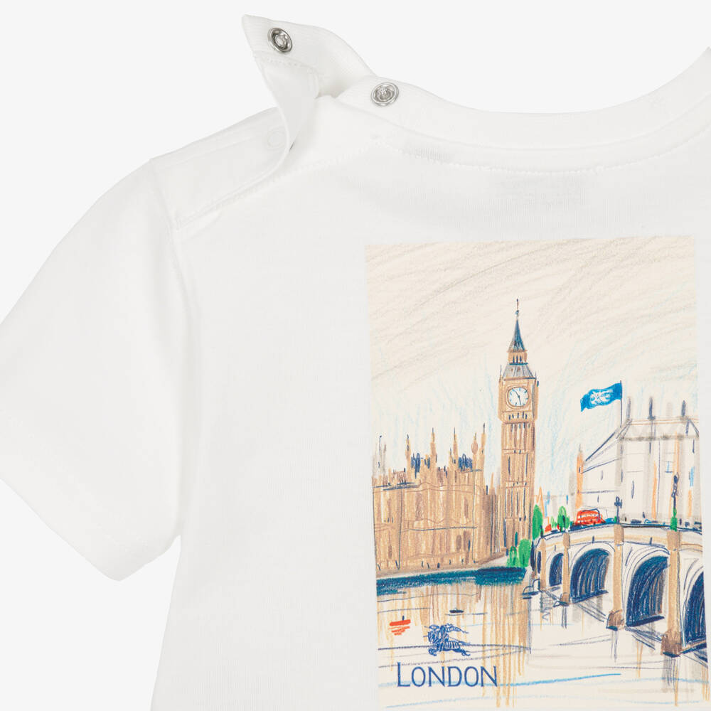 Burberry-Ivory Cotton London Bear Baby T-Shirt | Childrensalon